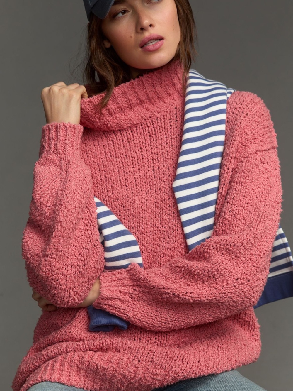 Anthropologie Pink Chenille Turtleneck Sweater